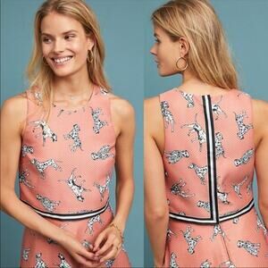 Anthropologie Hutch Top Dalmatian Crop Dog Novelty Stripe Pink Preppy Size 6
